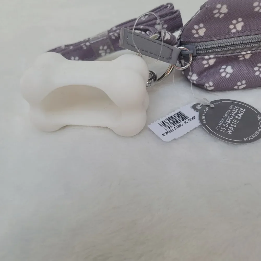 BBW Dog Bone Shaped PocketBac Holder and Paw Print Poop Bag with Lanyard New OOS